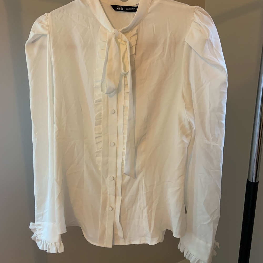 Zara NWT sheer button up with neck tie